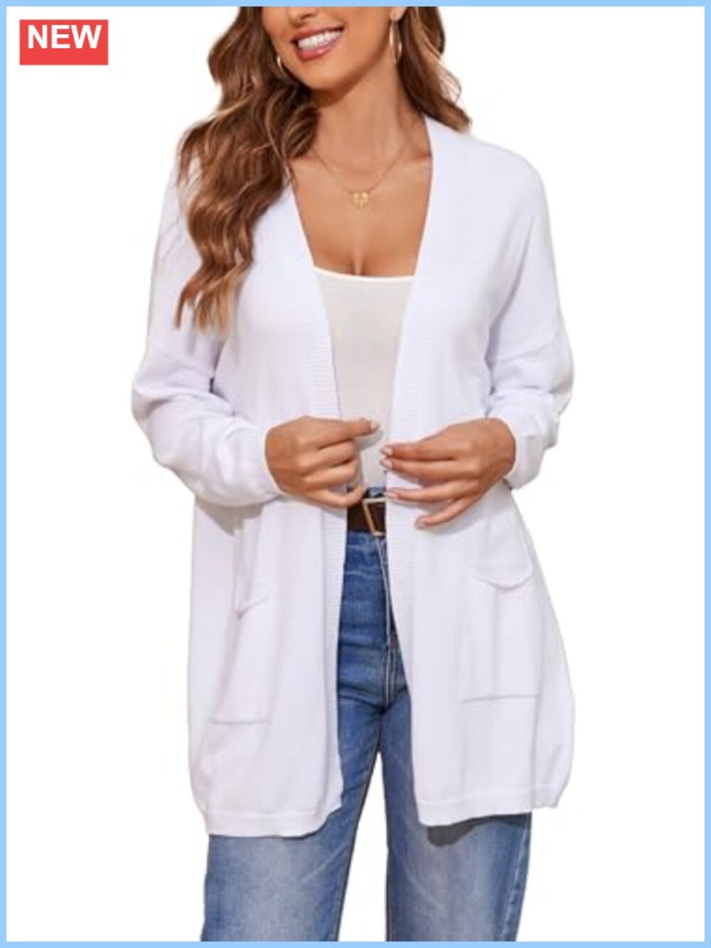 100% Cotton Lightweight Open Front Cardigan with Pockets Oversized Knit